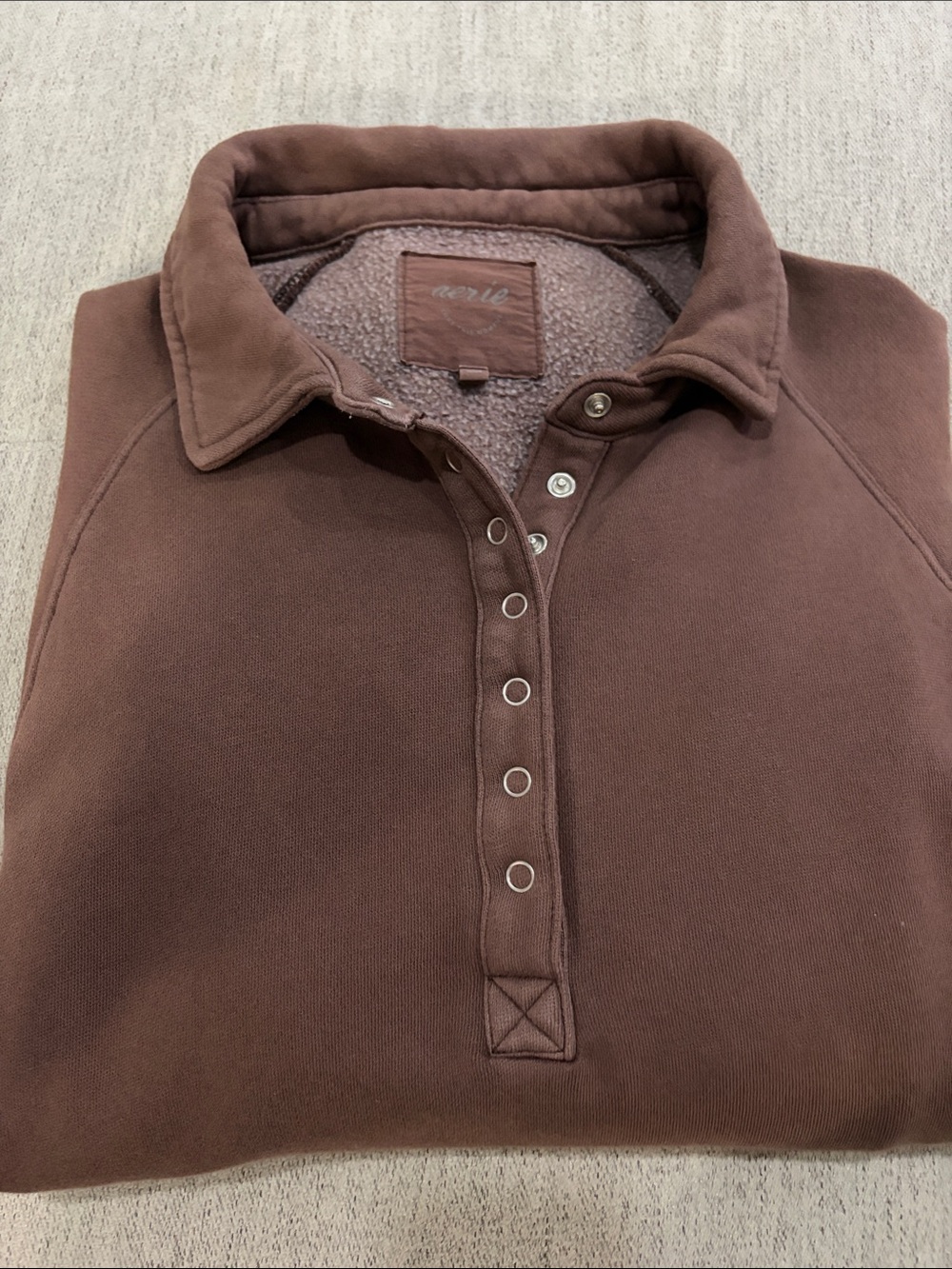 Aerie Half Snap Pullover Sweatshirt, Brown Size Lg - Picture 9 of 9